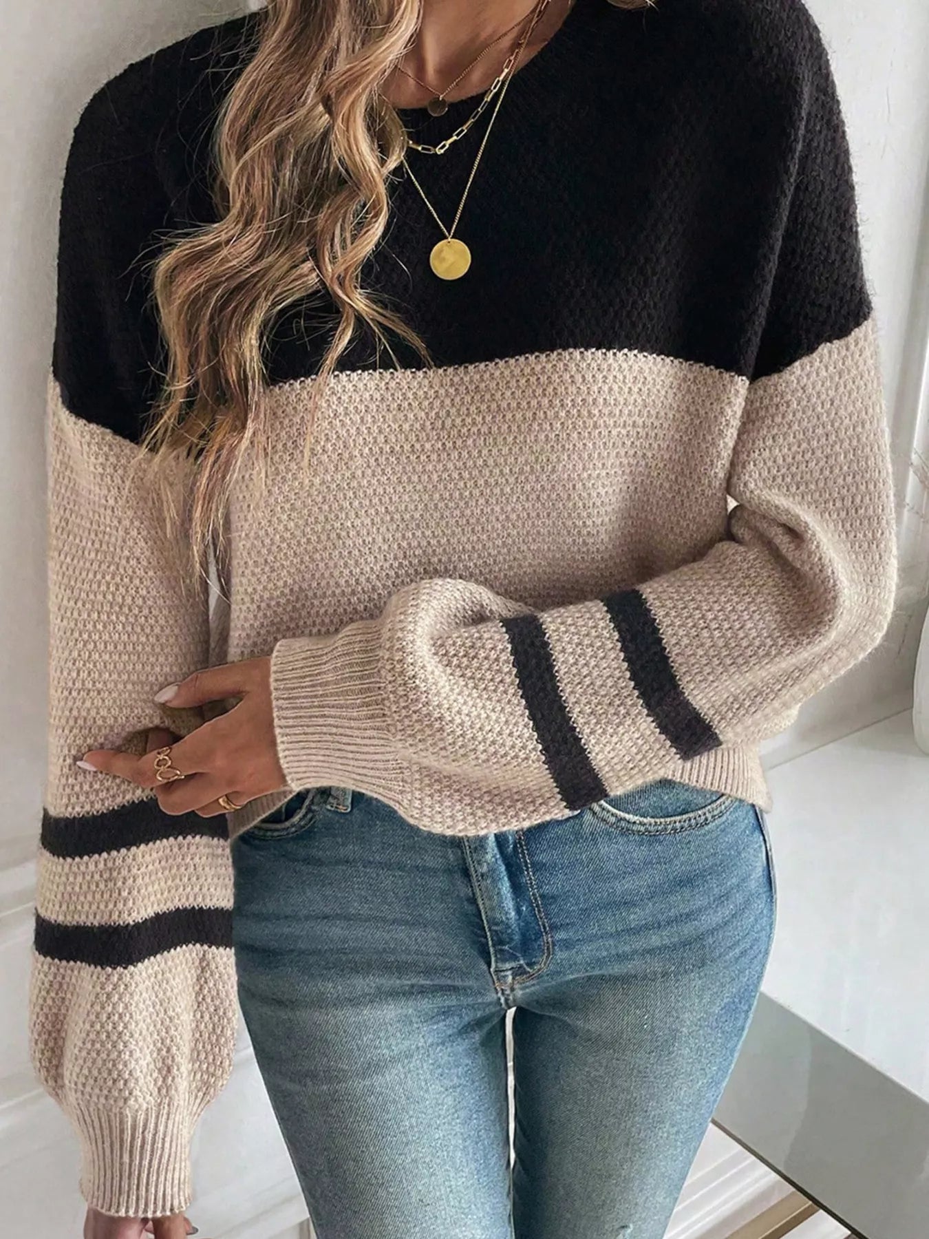 Aminta | Suéter Bicolor Tejido Rayas Detail Casual