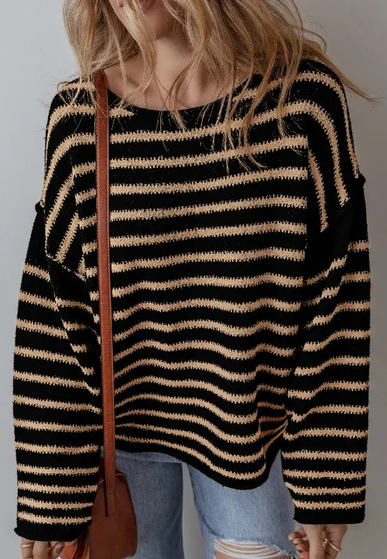 Dora | Suéter Stripe Hombros Caídos Cuello Redondo