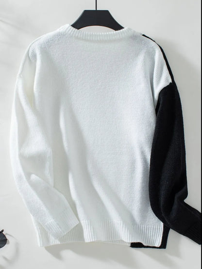 Eugenia | Suéter Two Tone Tejido Trenzado Cuello Redondo Manga Larga