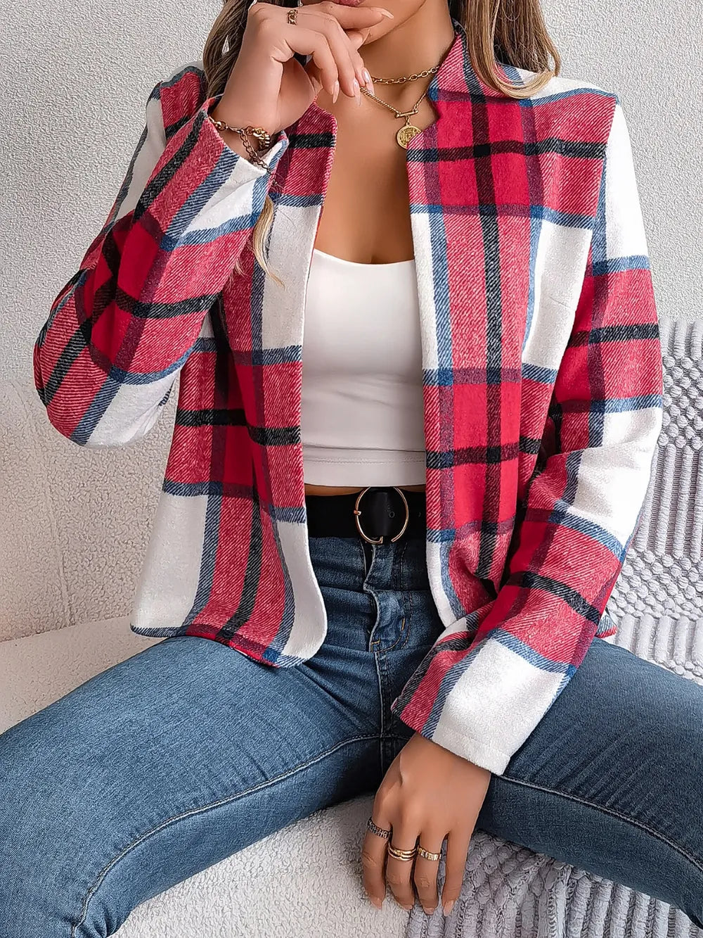 Blanca | Chaqueta Tartán Elegante - Azul Oscuro
