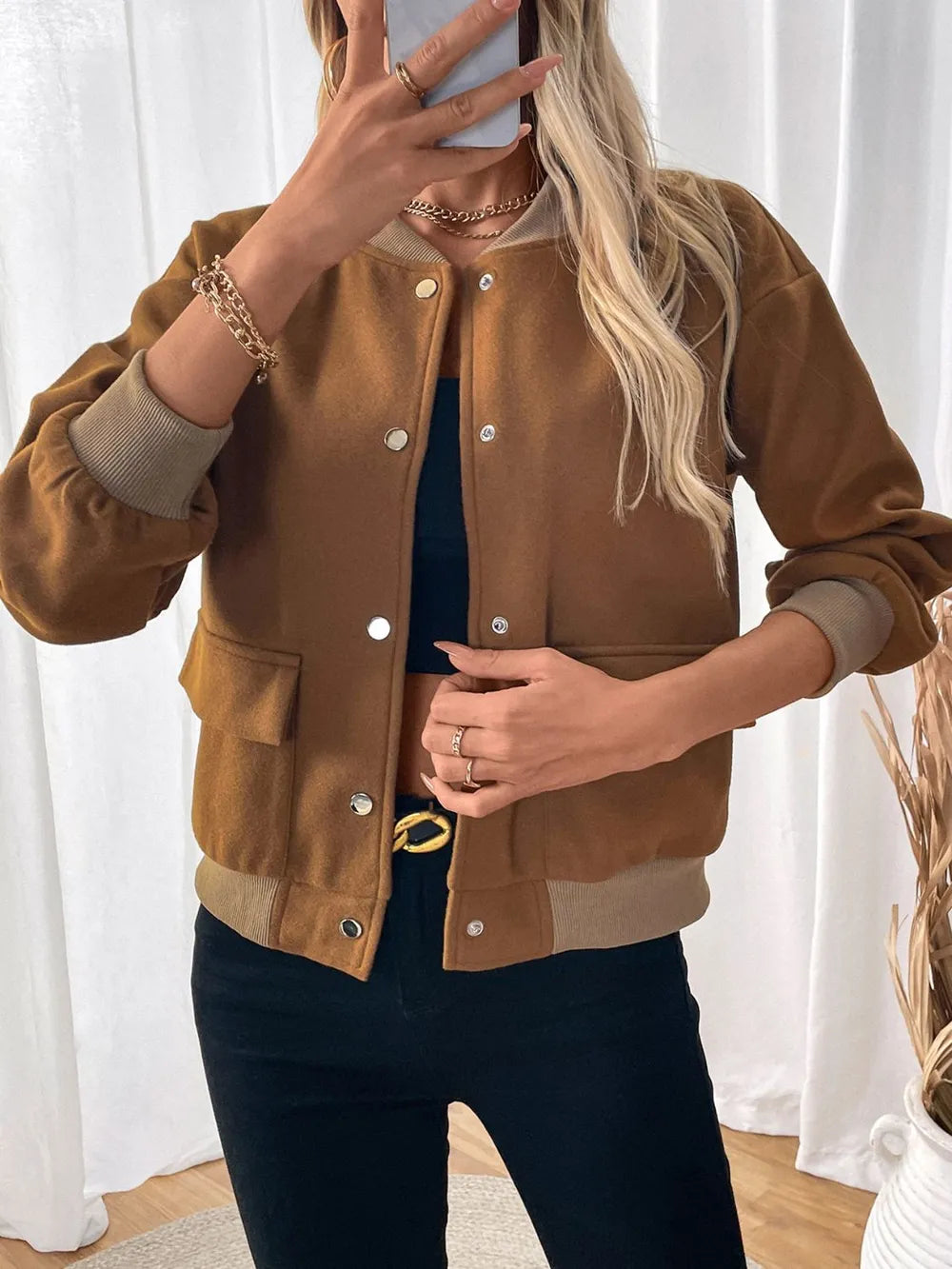 Laura | Chaqueta Cuello Estructurado - Caramelo