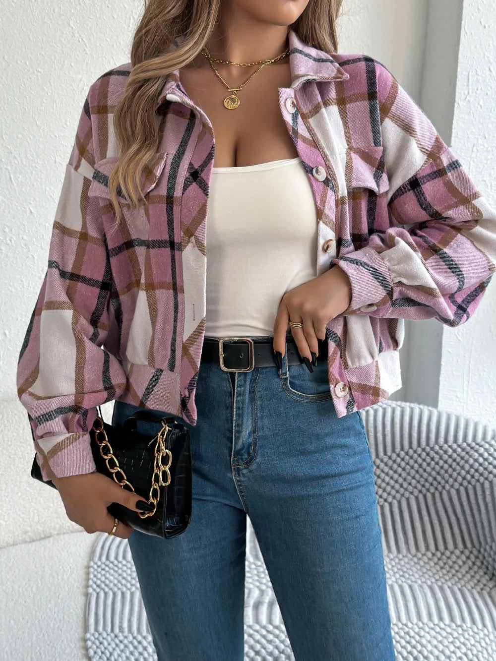 Esmeralda | Chaqueta Cuadros Clásica - Terracota