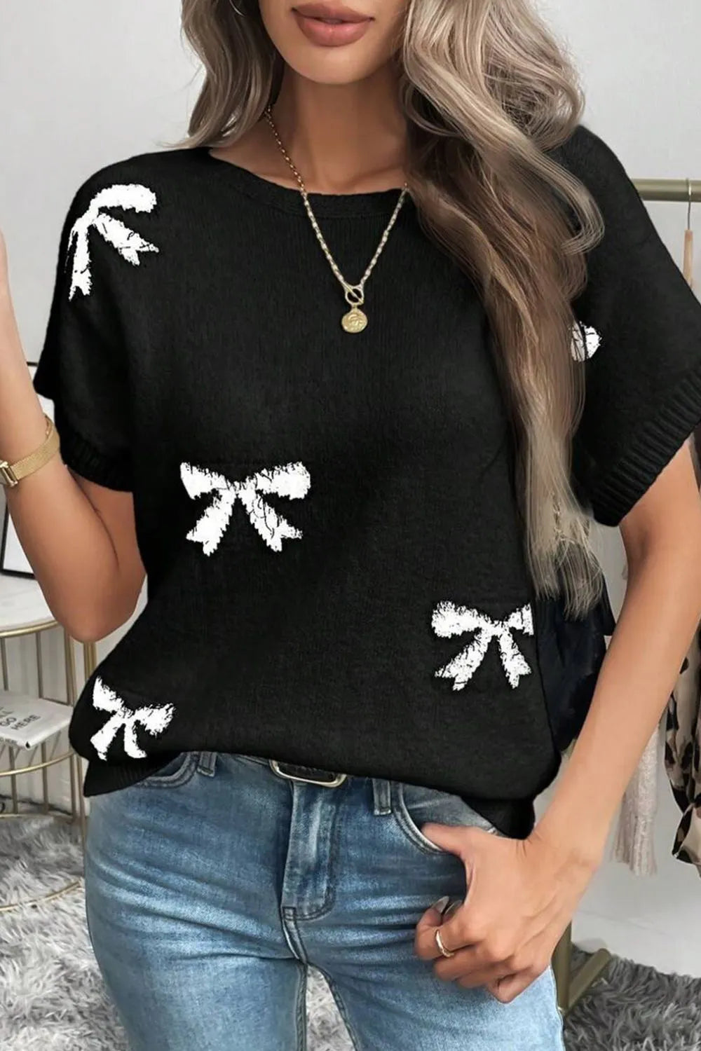 Agata | Suéter Lazo Estampado Tejido Manga Corta