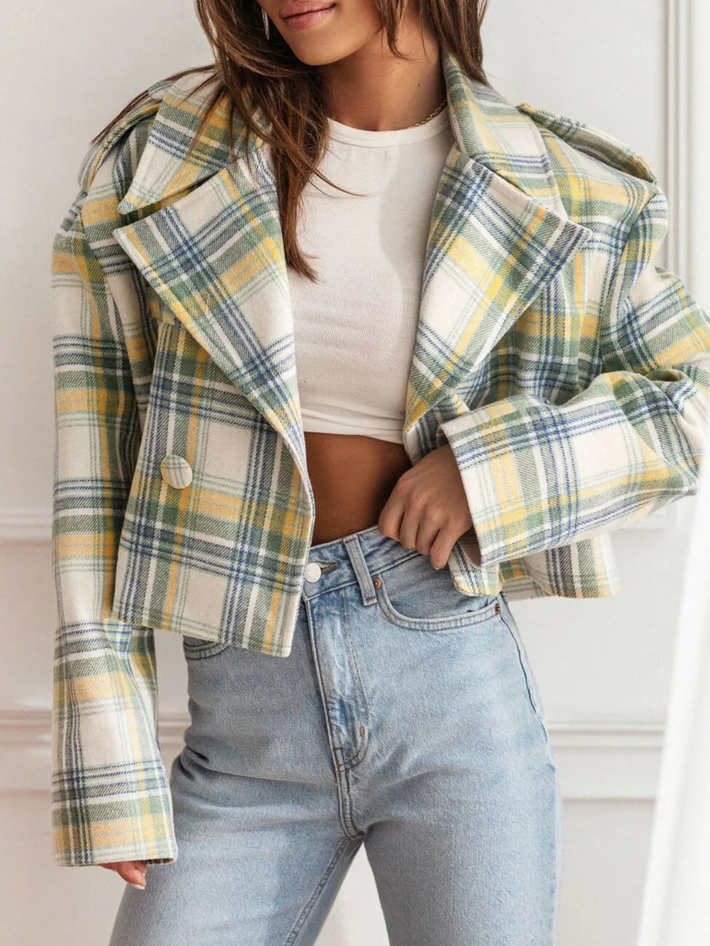 Gloria | Chaqueta Tartán Elegante - Light Amarillo