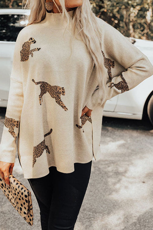 Abigail | Suéter Estampado Animal Cuello Cisne Manga Larga Con Abertura