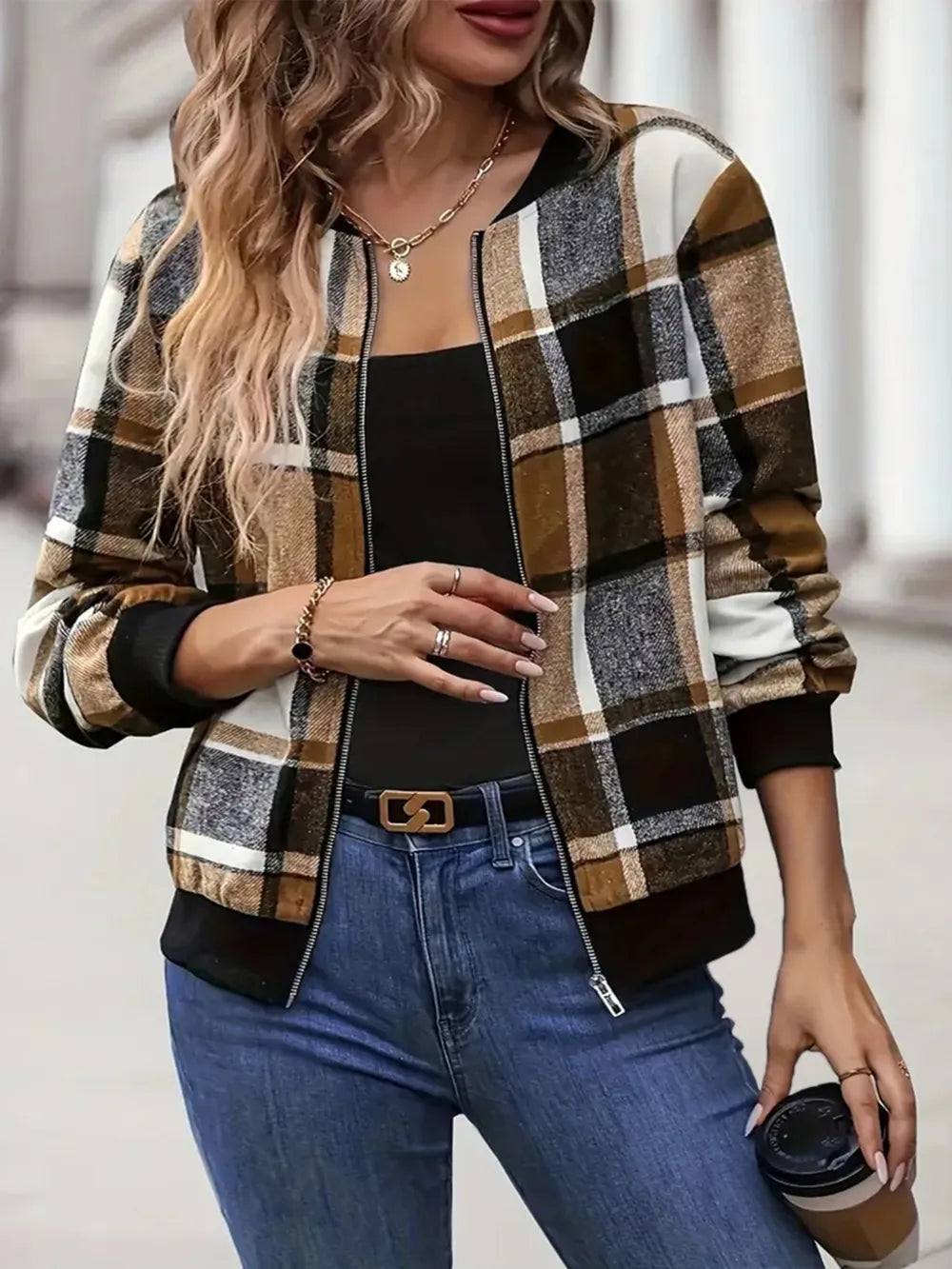 Inés | Chaqueta Tartán Elegante - Caramelo