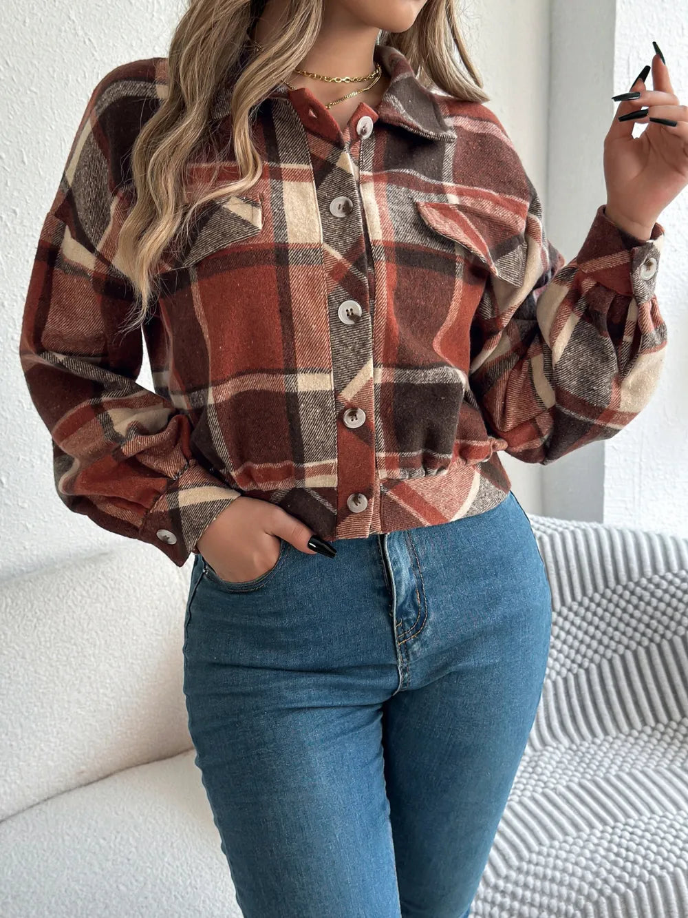 Esmeralda | Chaqueta Cuadros Clásica - Terracota