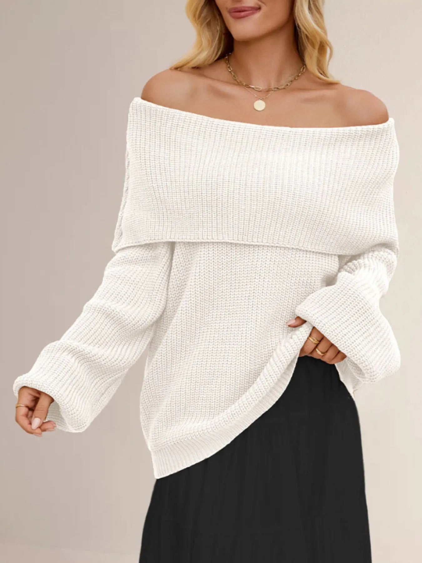 Audra | Suéter Fold Over Collar Manga Larga