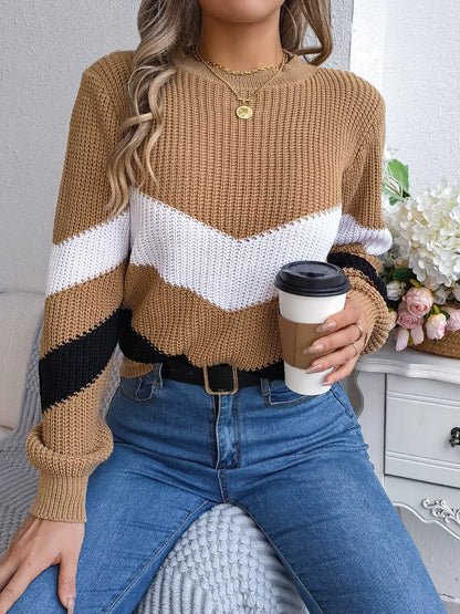 Amaia | Suéter Chevron Stripe Bicolor Cuello Redondo