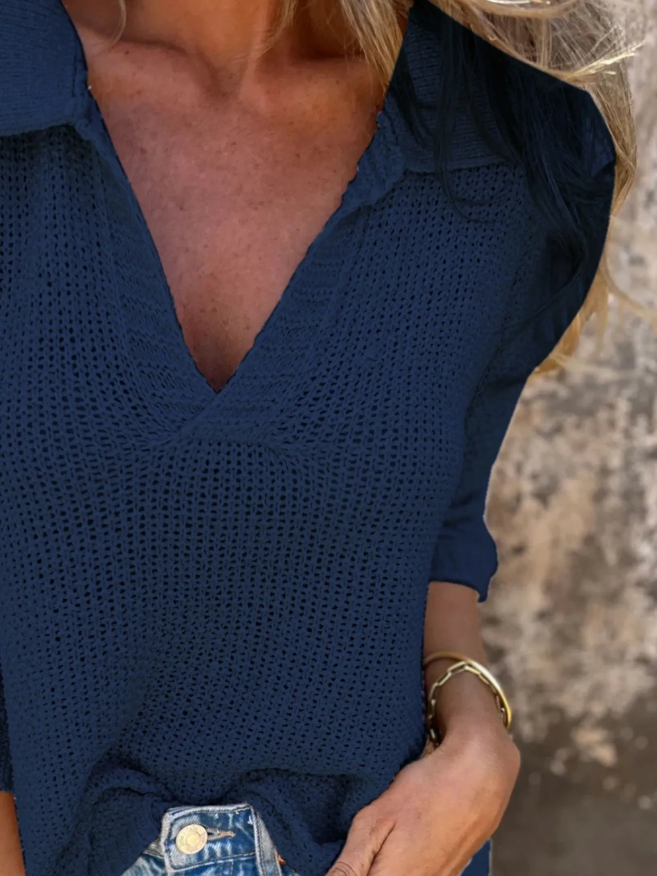 Aurea | Suéter Full Size Johnny Collar Loose Tejido Plus Size
