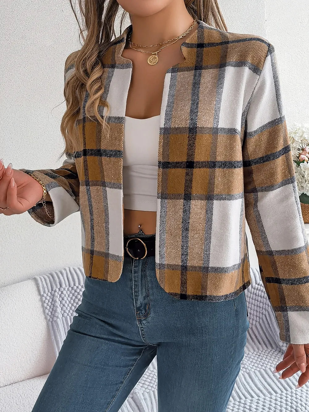 Blanca | Chaqueta Tartán Elegante - Azul Oscuro