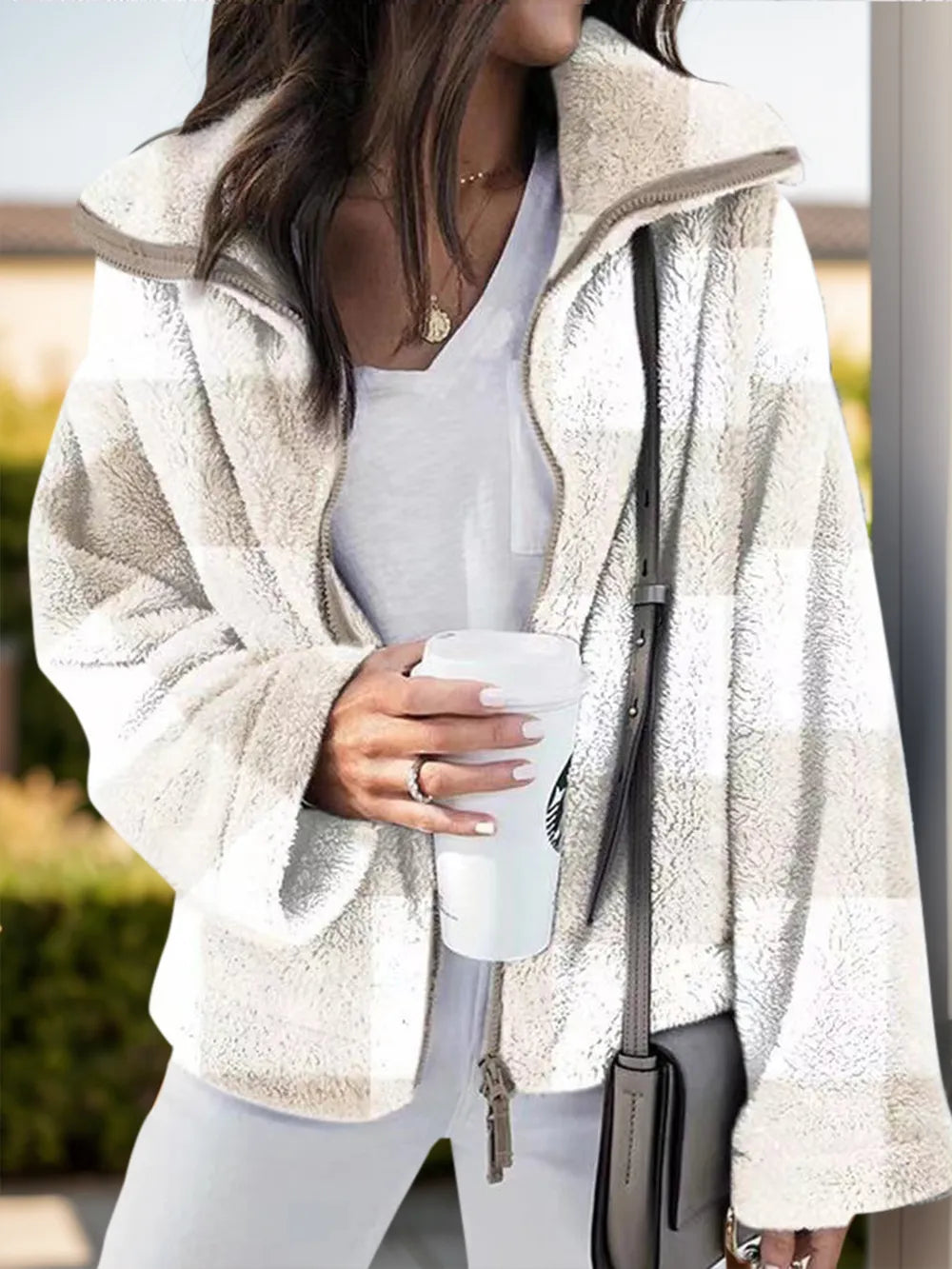 Cecilia | Chaqueta Tartán Elegante - Blanco