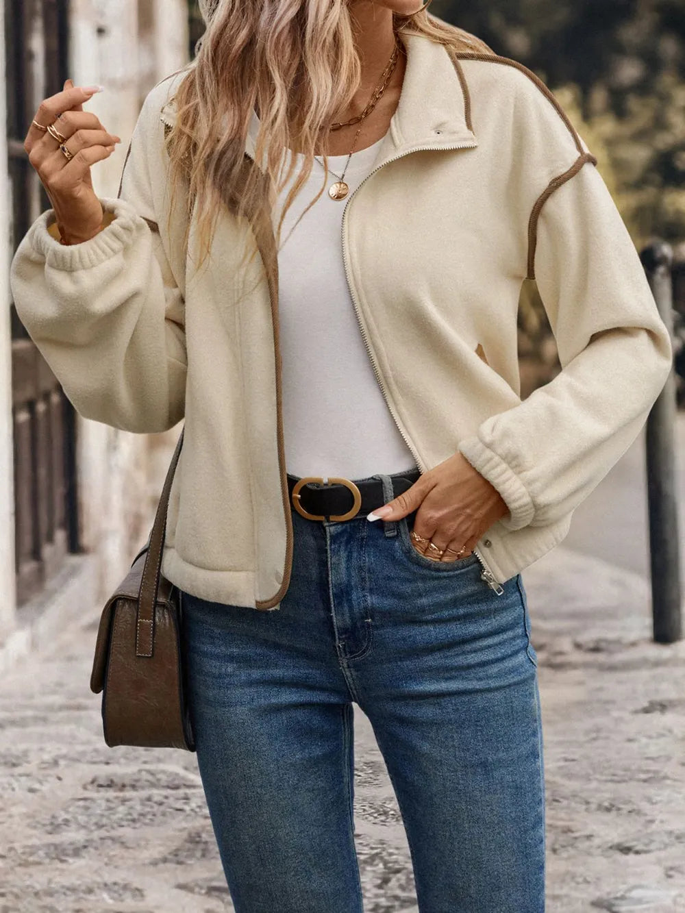 Carla | Chaqueta Polar Zip - Crema