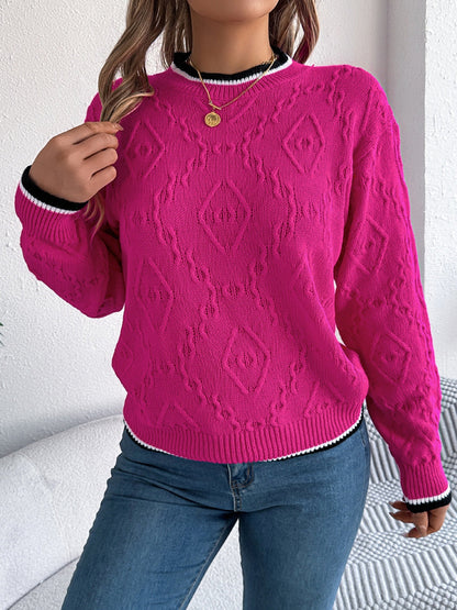 Arlene | Suéter Con Contraste Trim Cuello Redondo Manga Larga