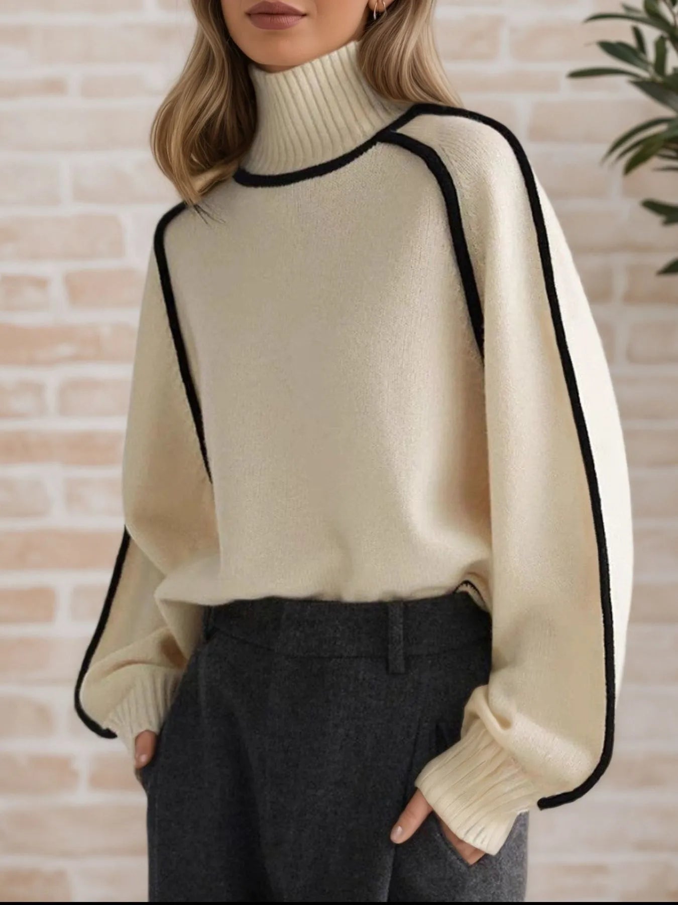 Armanda | Suéter Con Contraste Trim Cuello Alto