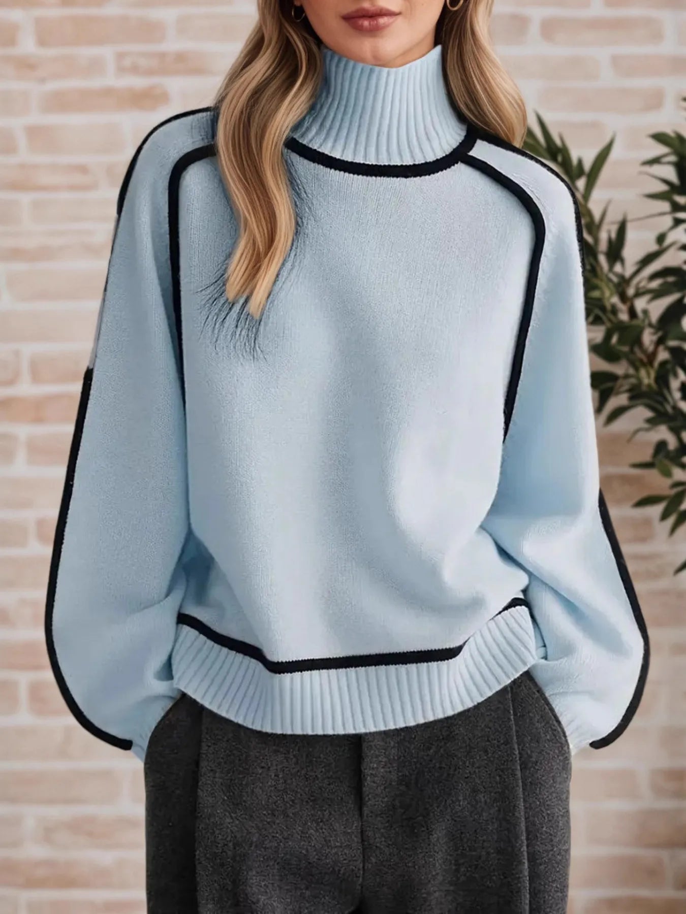 Armanda | Suéter Con Contraste Trim Cuello Alto