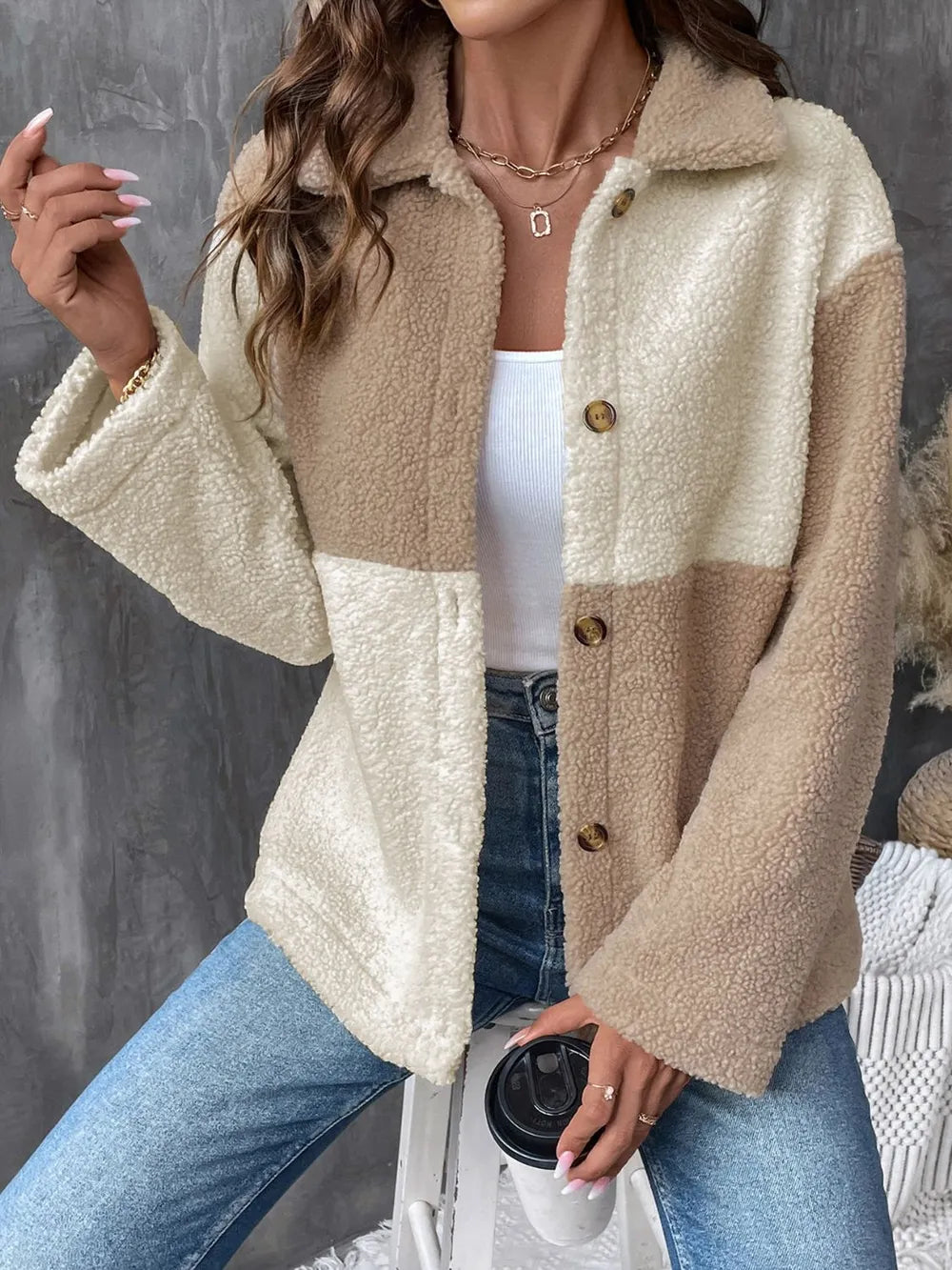 Viviana | Chaqueta Color Block - Tostado