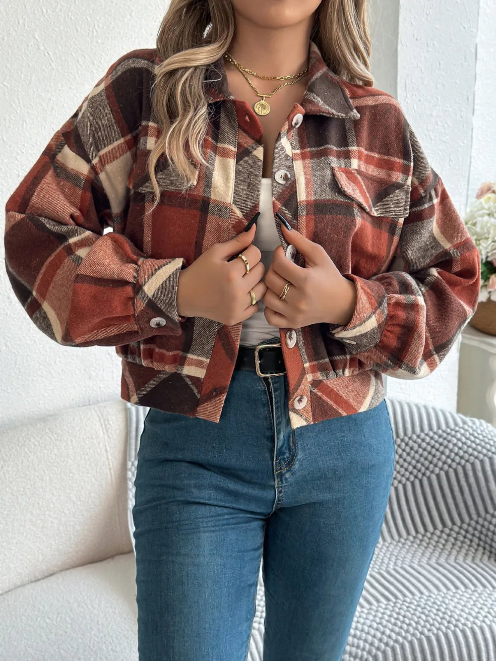 Esmeralda | Chaqueta Cuadros Clásica - Terracota