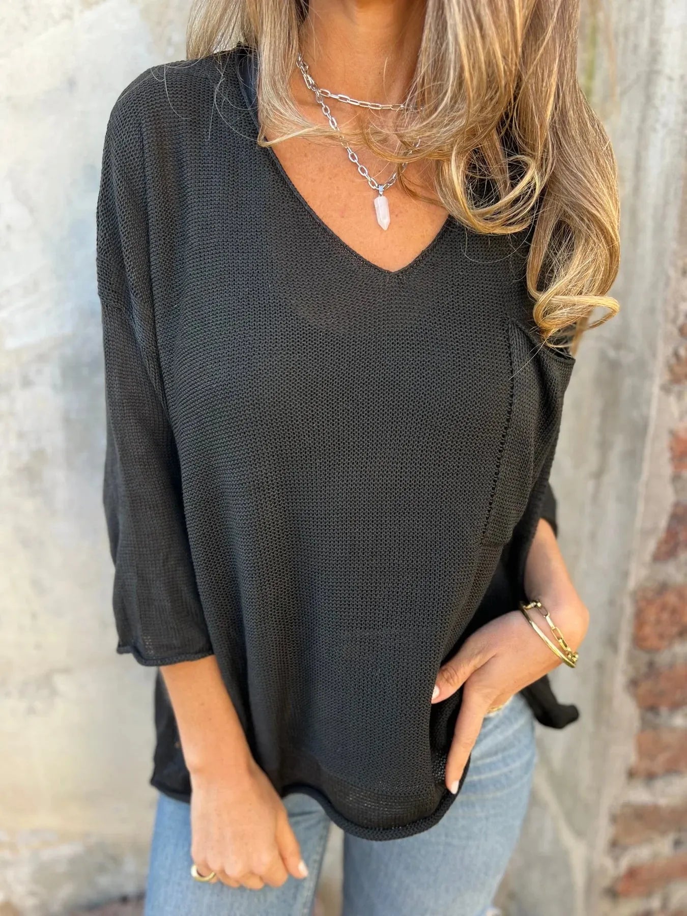 Audrey | Suéter Full Size Casual Escote V Tejido Plus Size