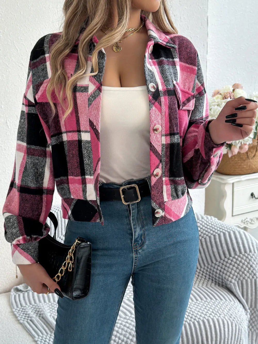 Esmeralda | Chaqueta Cuadros Clásica - Fuchsia Rosado