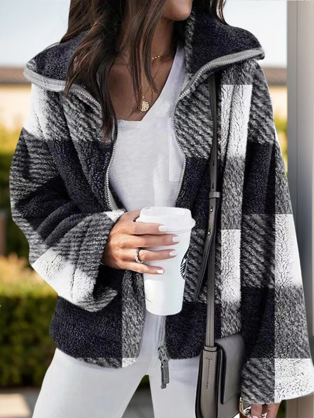 Cecilia | Chaqueta Tartán Elegante - Negro