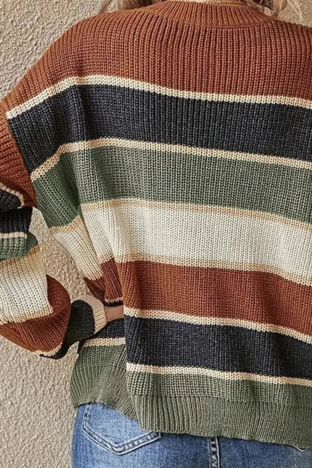 Arelis | Suéter Con Contraste Rayas Cuello Redondo Manga Larga
