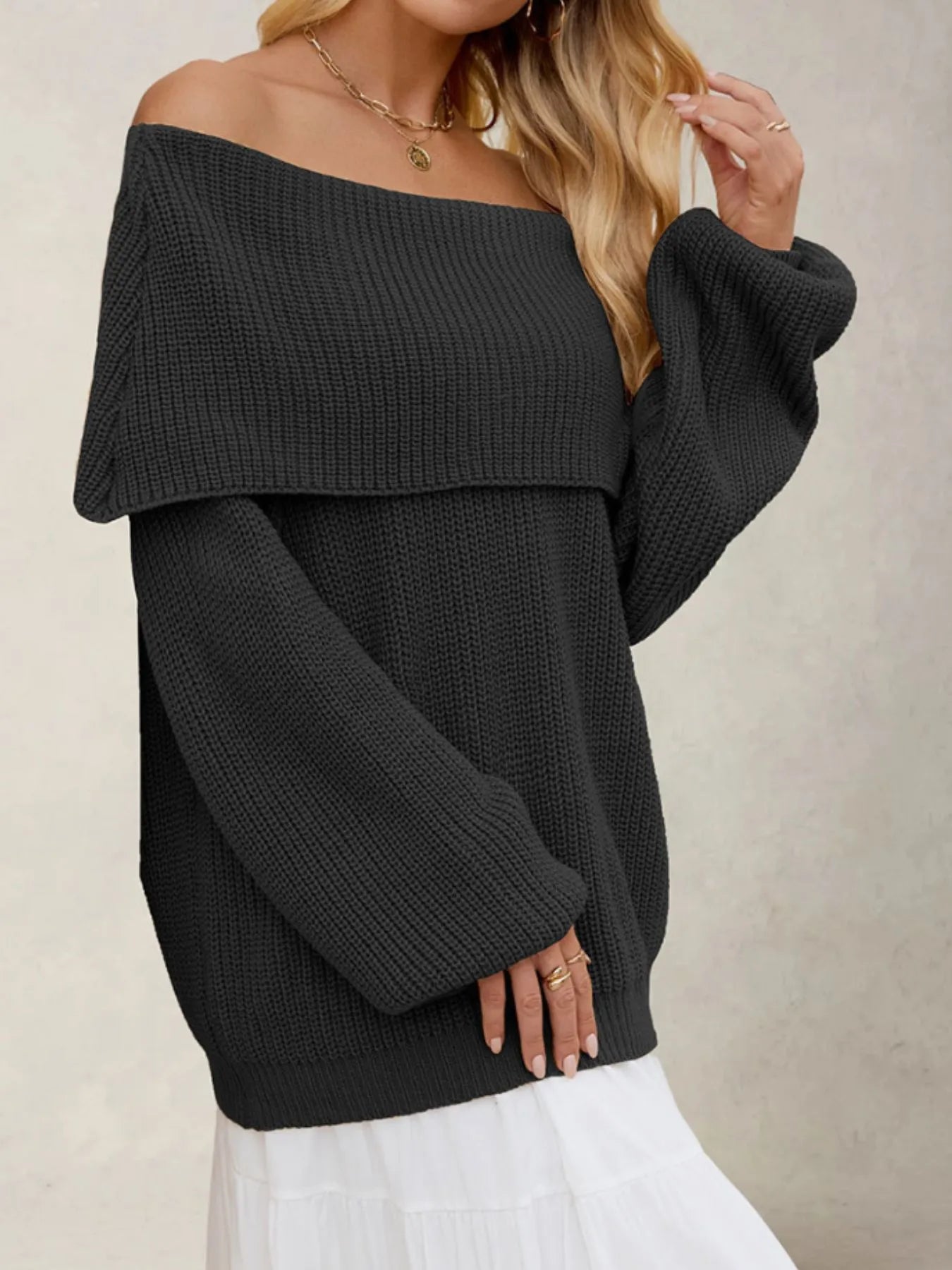 Audra | Suéter Fold Over Collar Manga Larga