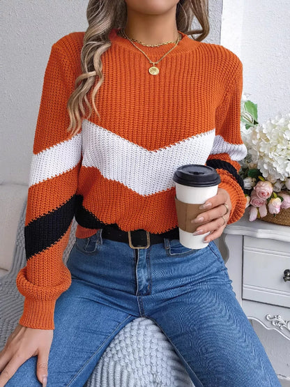 Amaia | Suéter Chevron Stripe Bicolor Cuello Redondo
