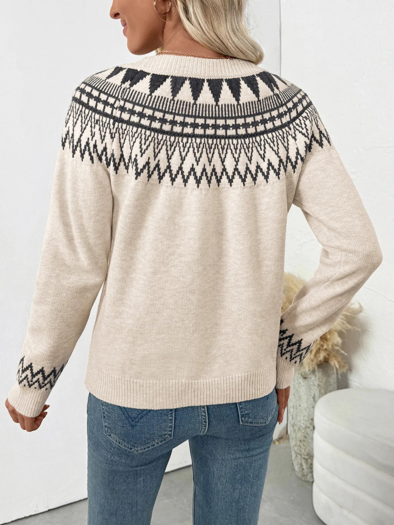 Berta | Suéter Nordic Fair Isle Estampado Cuello Redondo