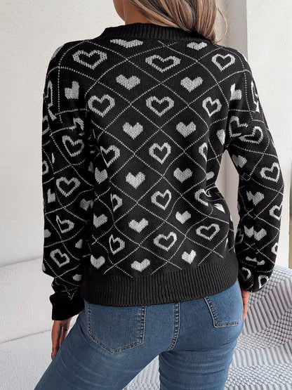 Ayelen | Suéter Heart Estampado Escote V Manga Larga