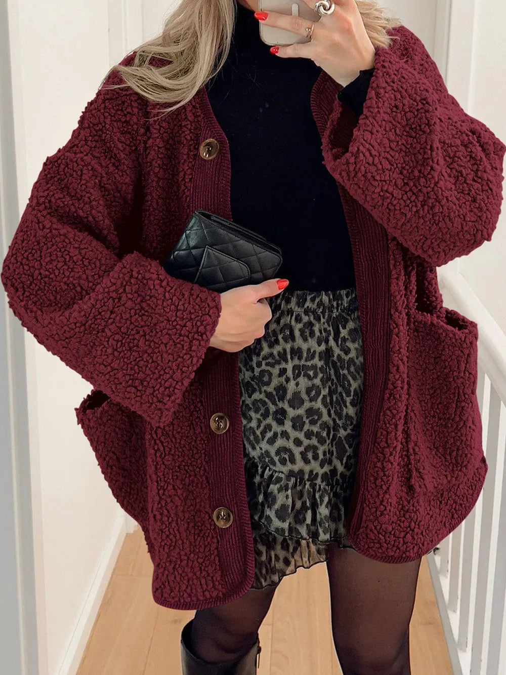 Regina | Chaqueta Sherpa Suave - Borgoña