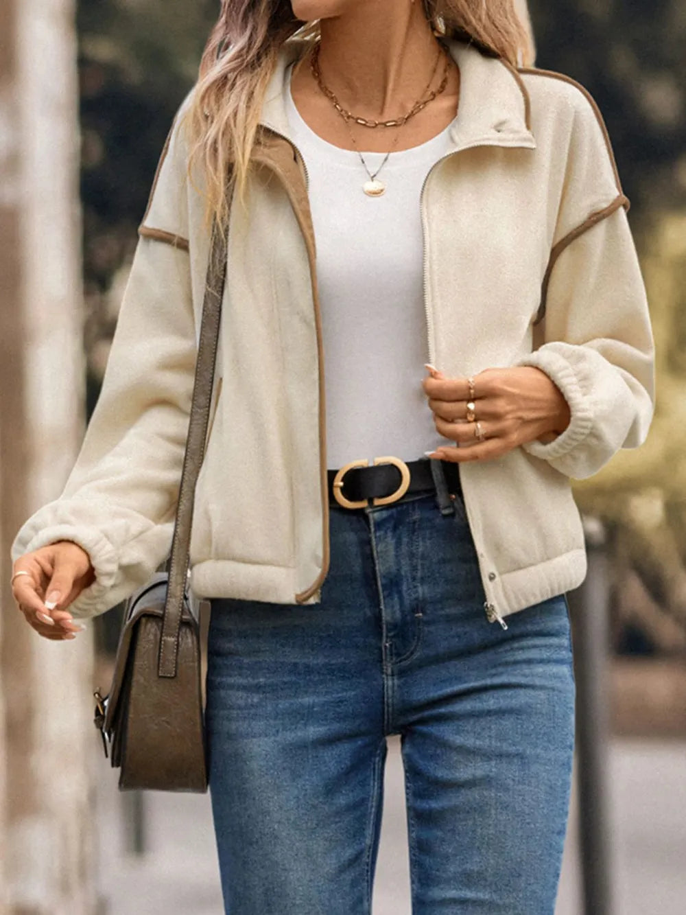 Carla | Chaqueta Polar Zip - Crema