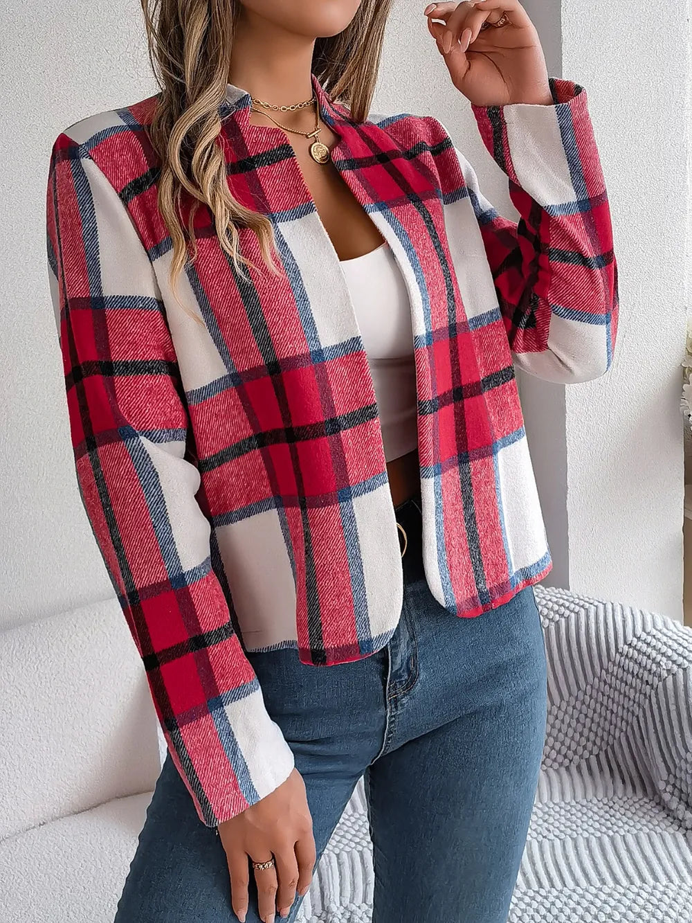 Blanca | Chaqueta Tartán Elegante - Rojo Naranja