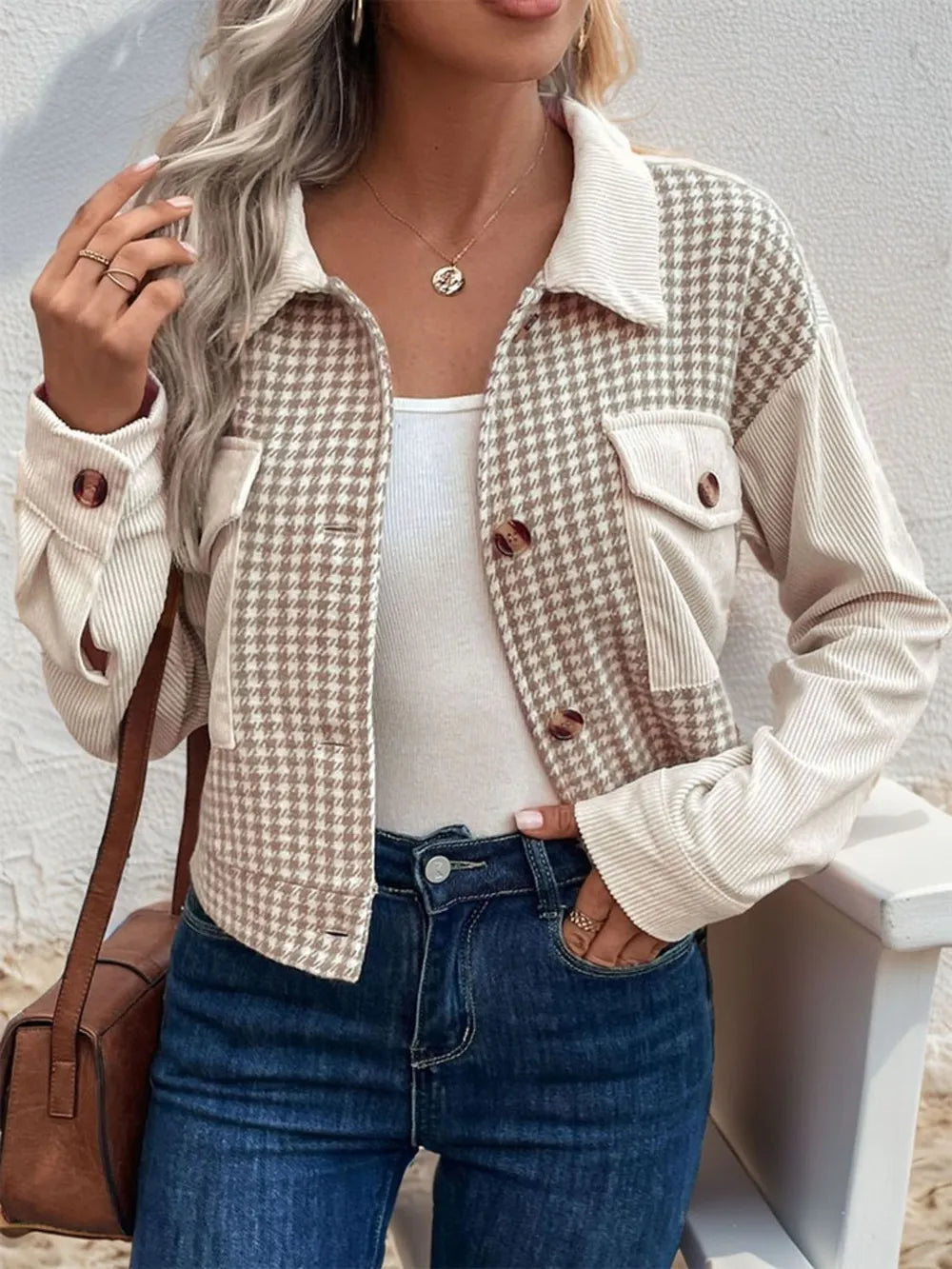 Javiera | Chaqueta Pata de Gallo - Beige