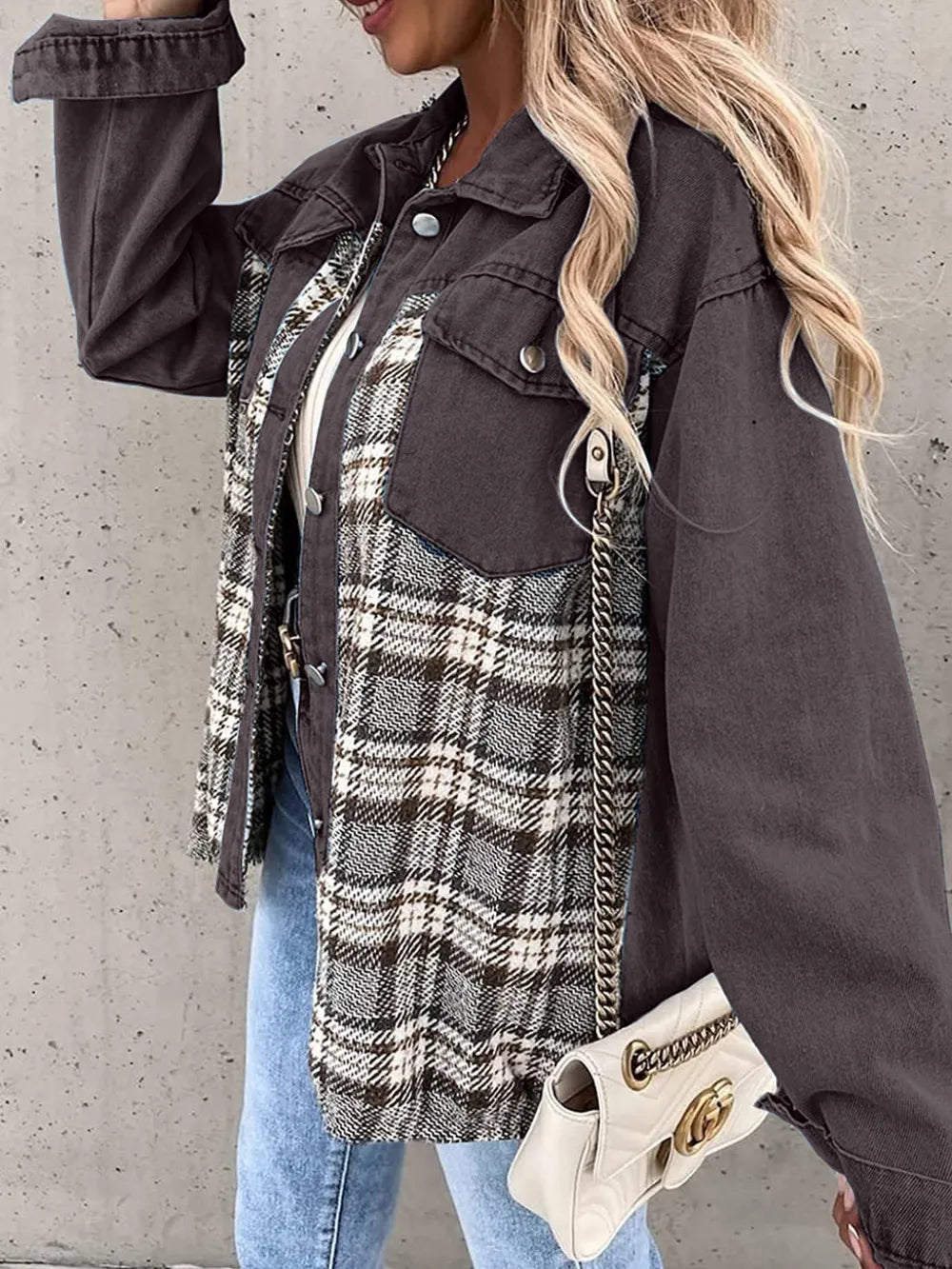 Renata | Chaqueta Cuadros Clásica - Negro