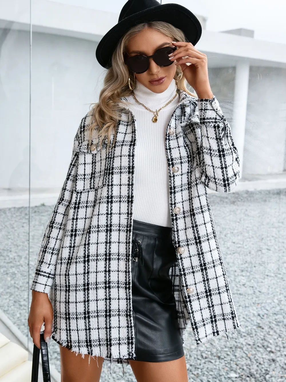 Romina | Chaqueta Cuadros Clásica - Blanco