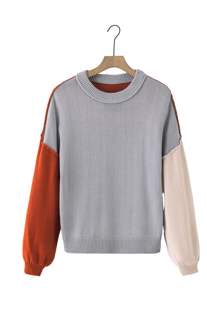 Antonina | Suéter Con Contraste Cuello Redondo Hombros Caídos