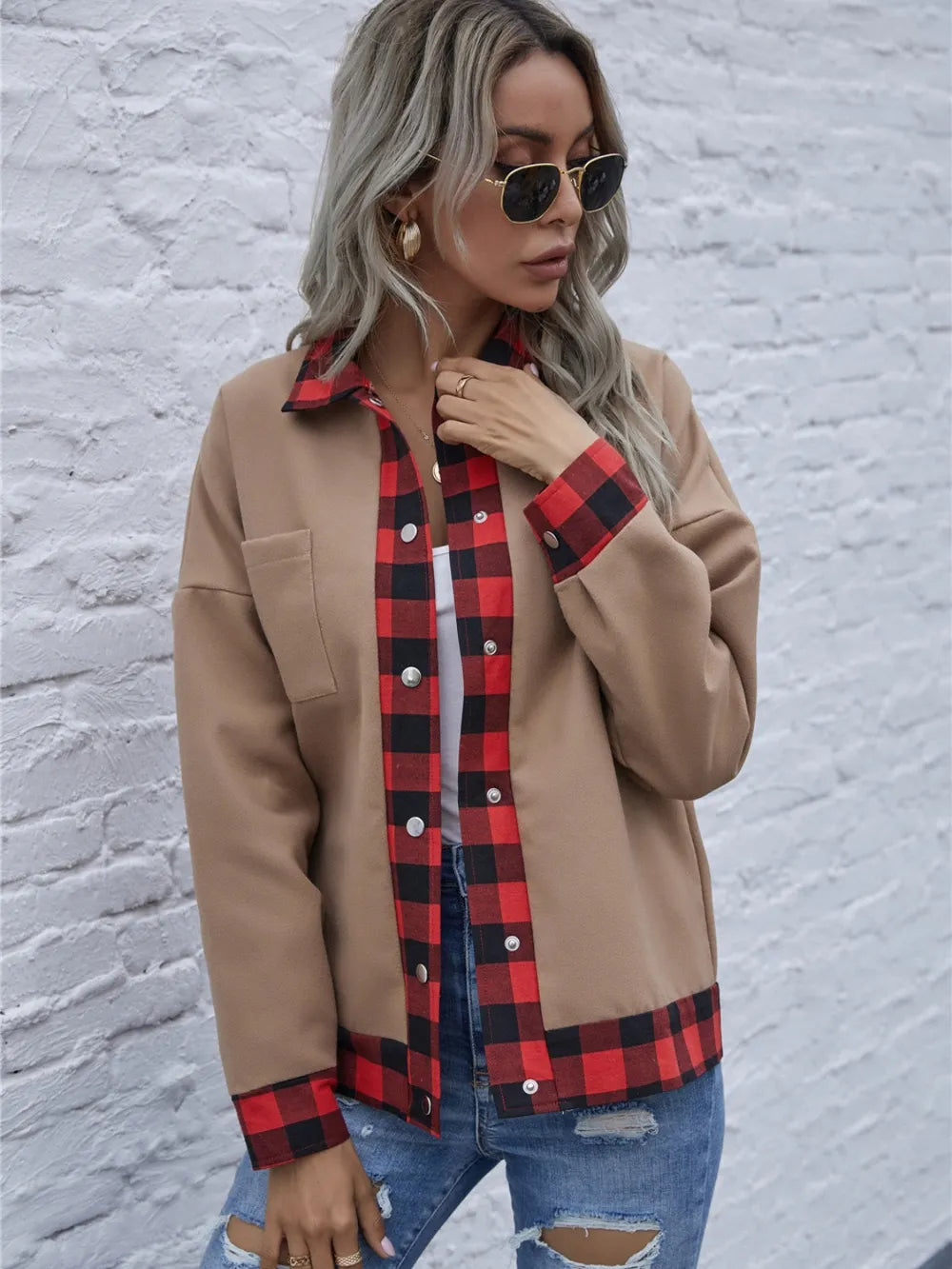 Beatriz | Chaqueta Tartán Elegante - Taupe