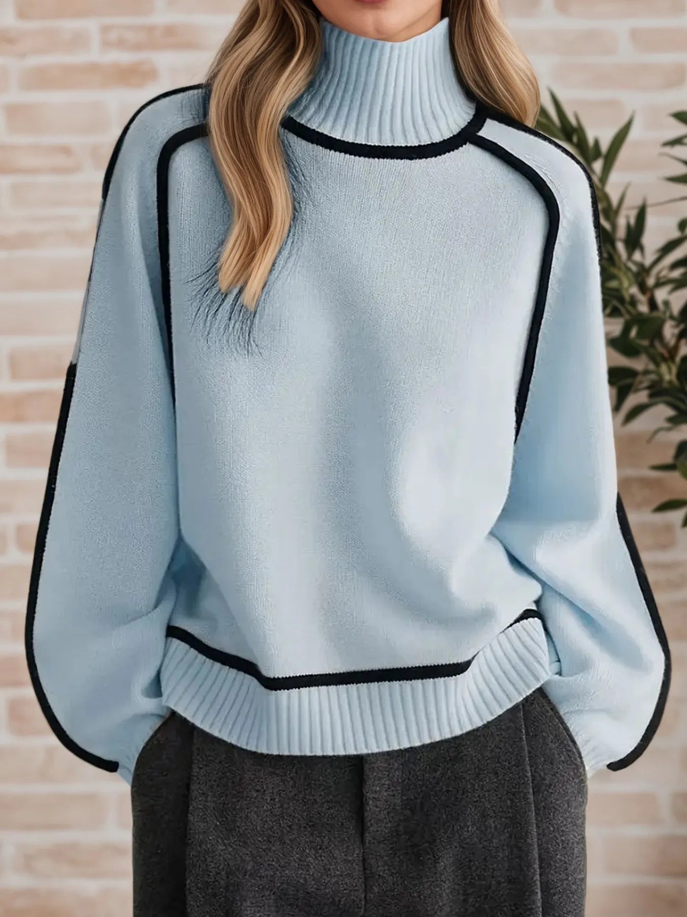 Armanda | Suéter Con Contraste Trim Cuello Alto