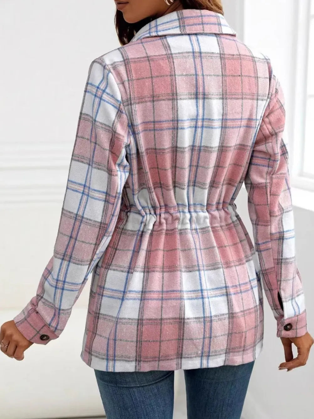 Pía | Chaqueta Cuadros Clásica - Rosado Empolvado Rosado