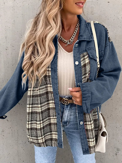 Renata | Chaqueta Cuadros Clásica - Dusty Azul