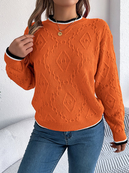 Arlene | Suéter Con Contraste Trim Cuello Redondo Manga Larga