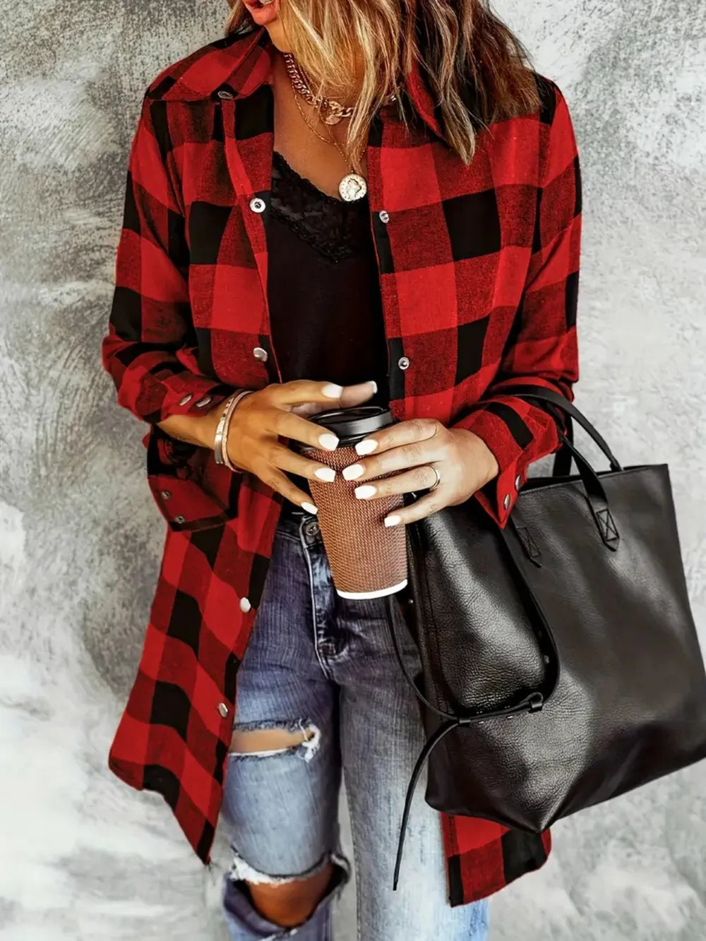 Verónica | Chaqueta Tartán Elegante - Deep Rojo
