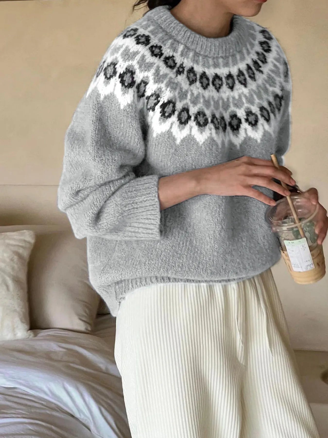 Bertha | Suéter Nordic Fair Isle Estampado Cuello Redondo