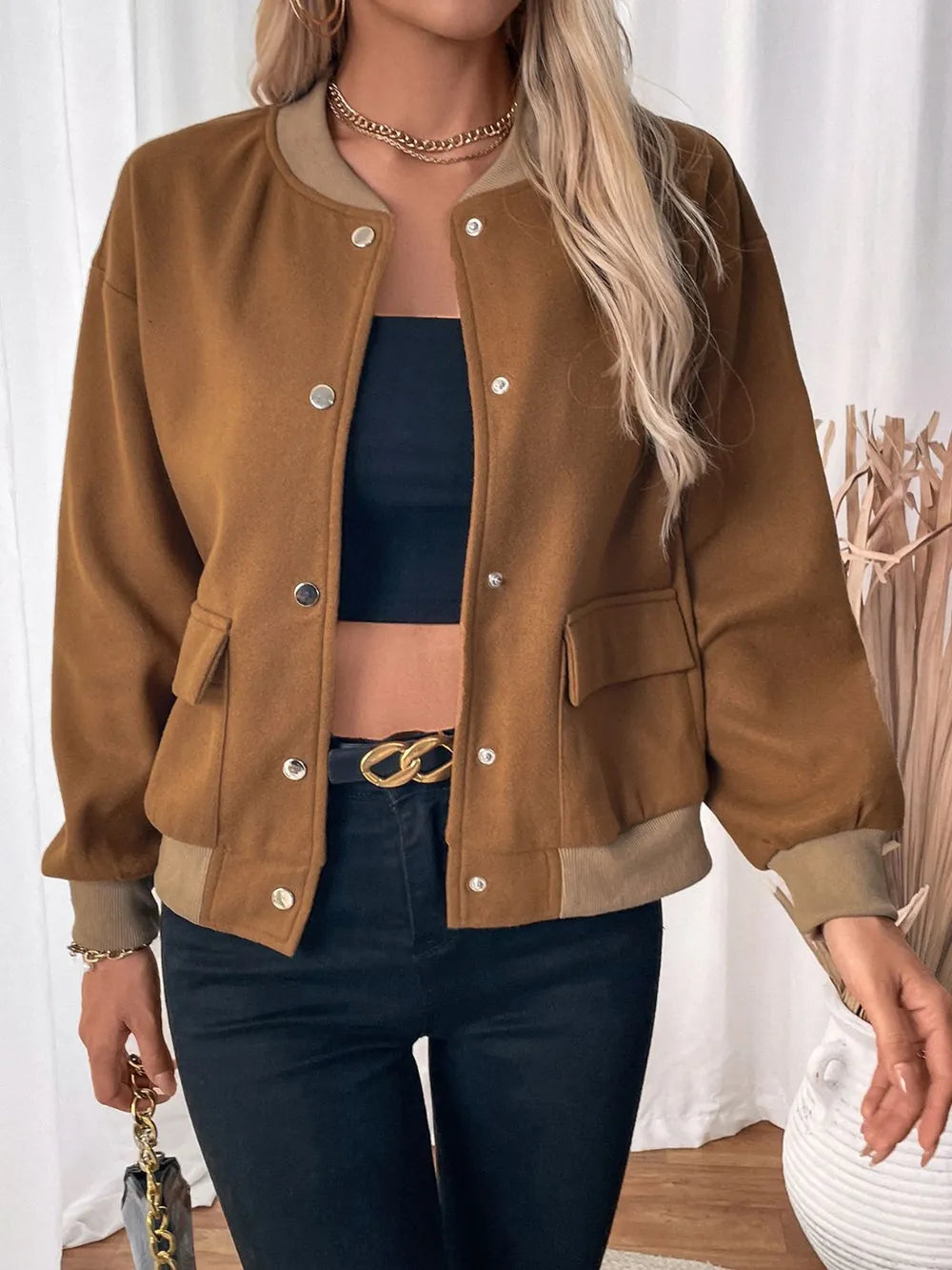 Laura | Chaqueta Cuello Estructurado - Caramelo