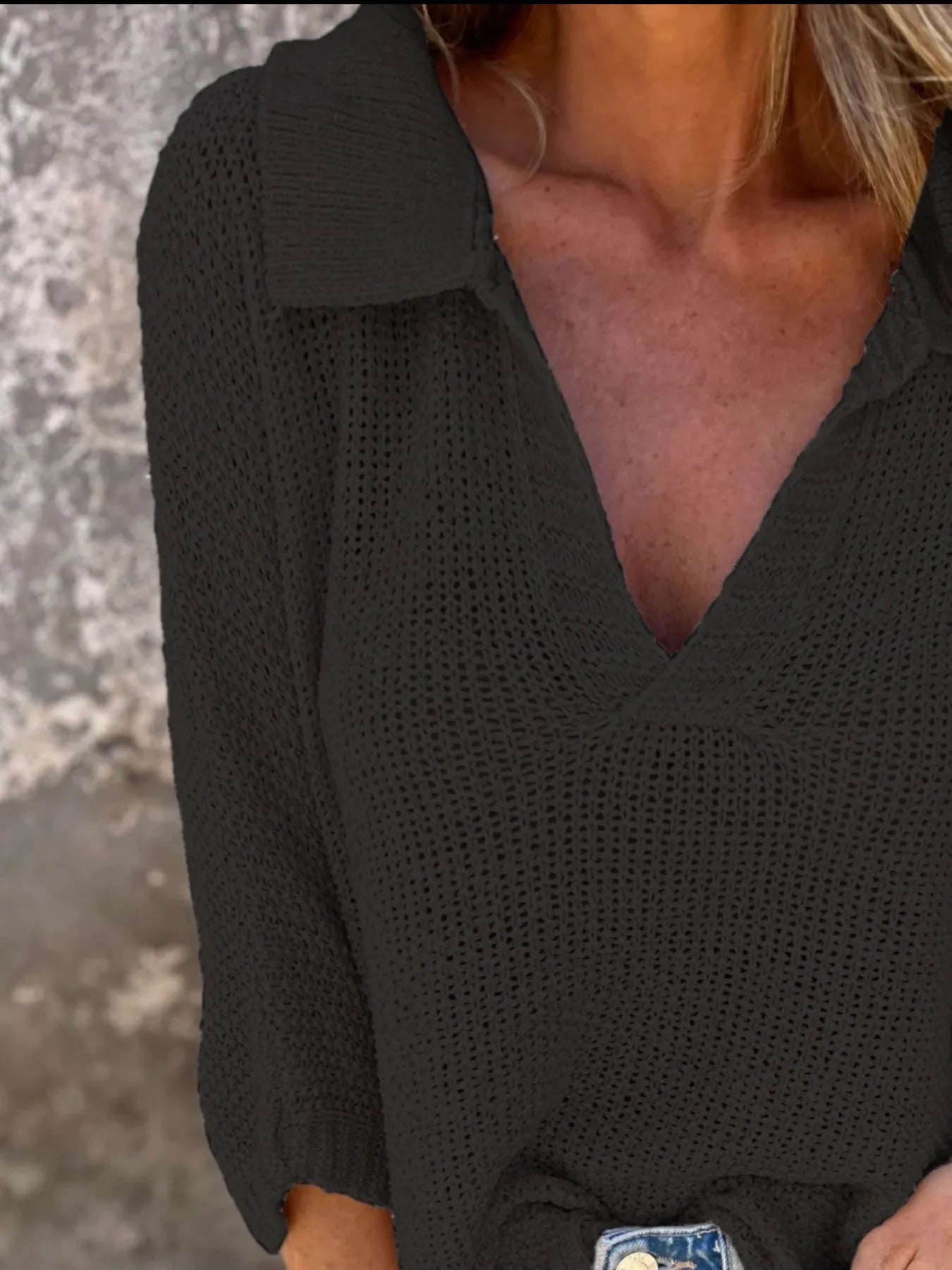 Aurea | Suéter Full Size Johnny Collar Loose Tejido Plus Size