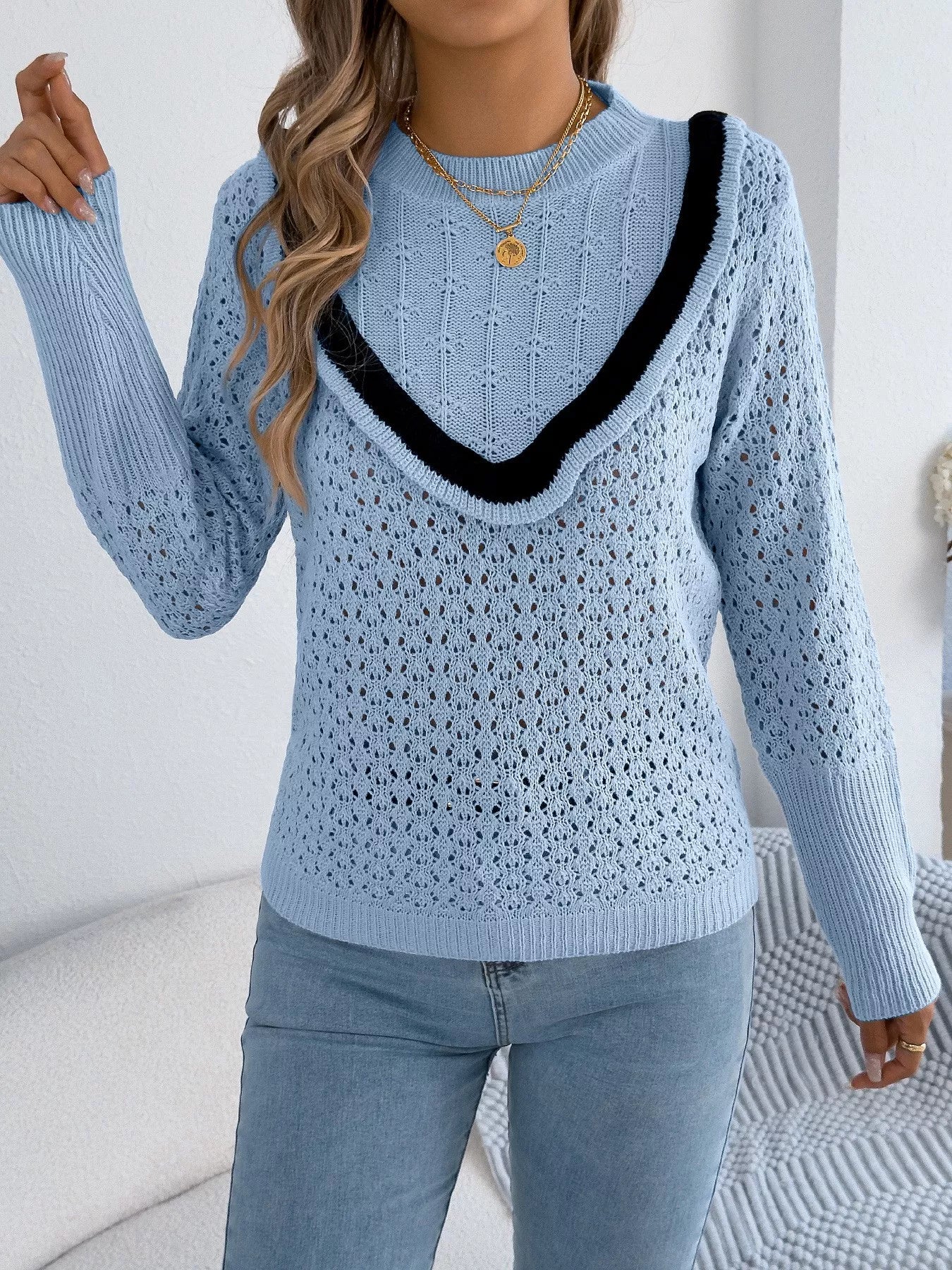 Azucena | Suéter Hollow Out With Con Contraste Trim