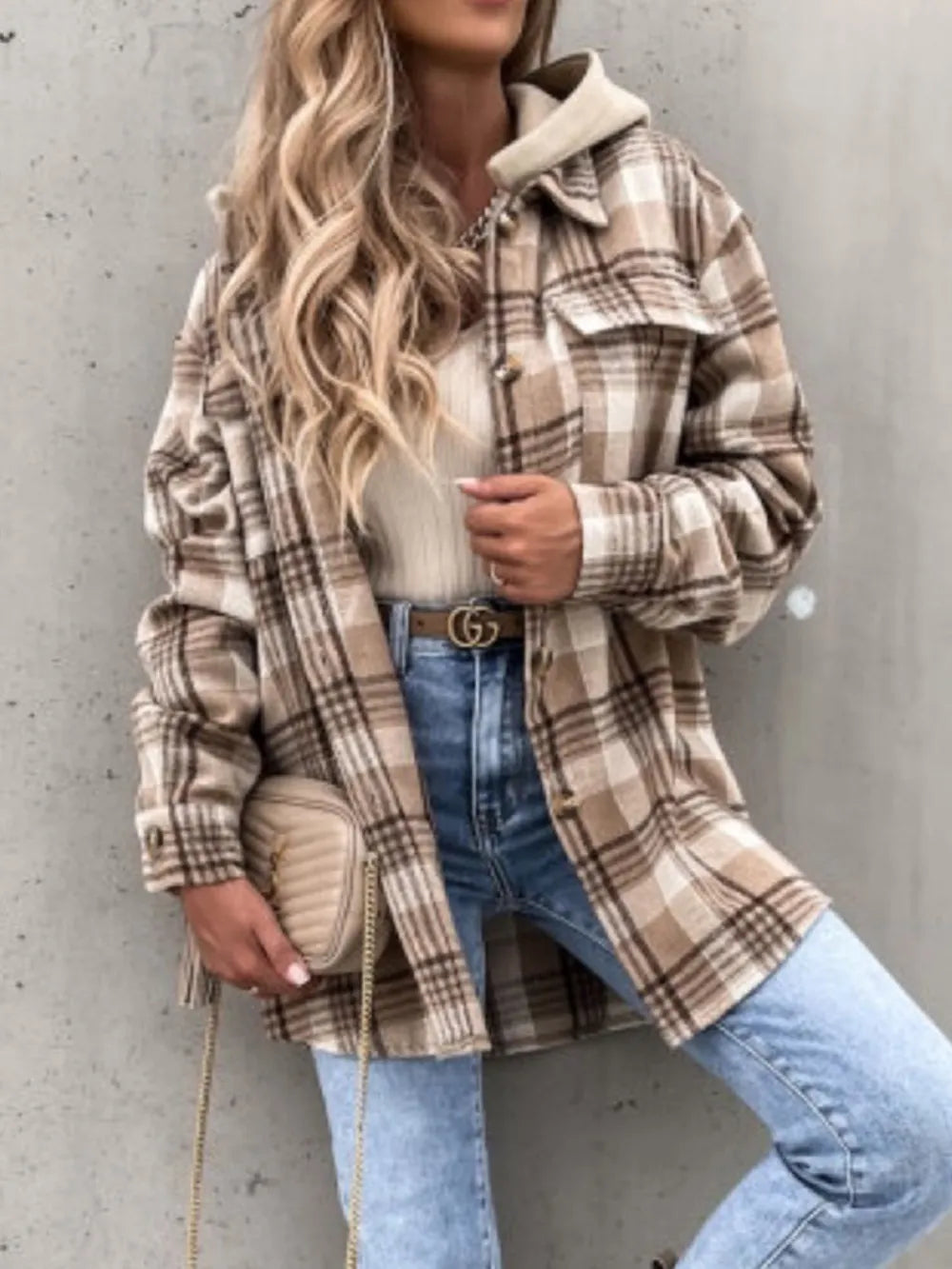 Paulina | Chaqueta Cuadros Clásica - Camello