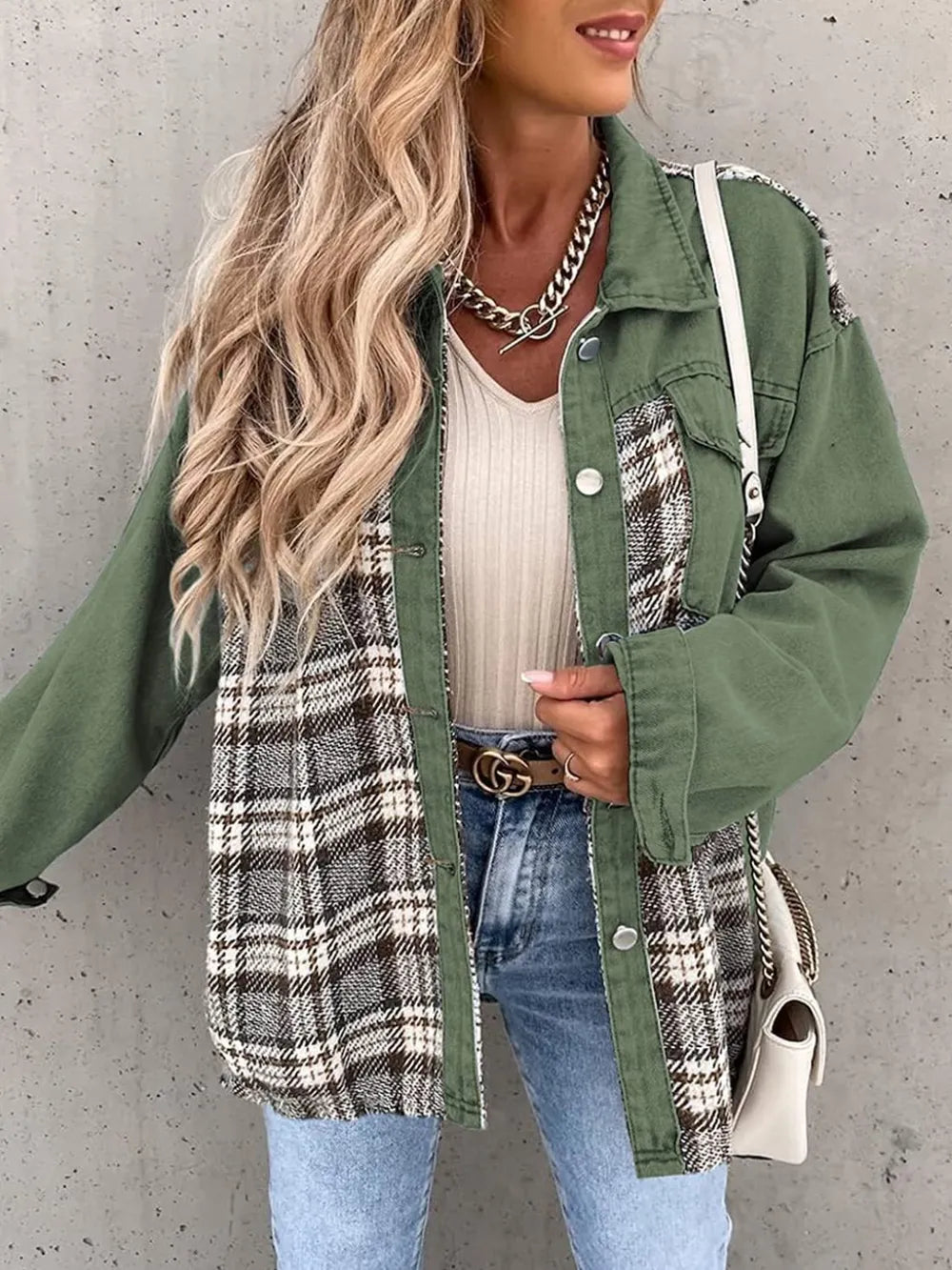 Renata | Chaqueta Cuadros Clásica - Matcha Verde