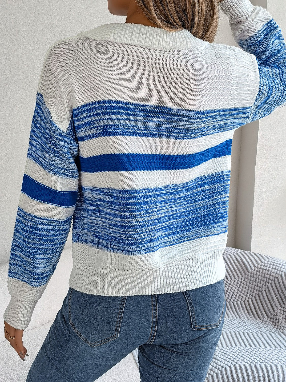 Edna | Suéter Rayas Cuello Camisero Manga Larga